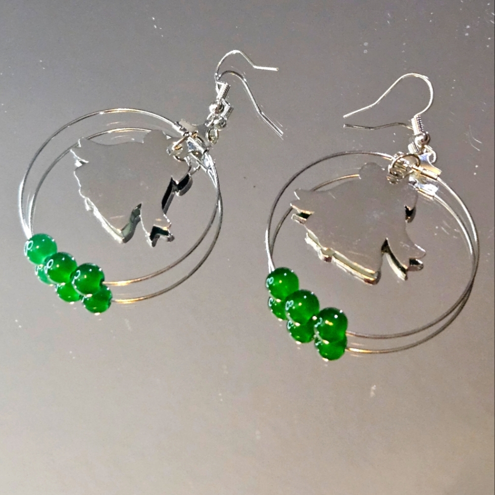 Elegant Silver and Green Bell Earrings - Picture 2 of 4